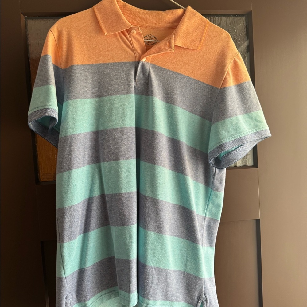 Striped Polo Shirt - Orange, Blue, and Gray